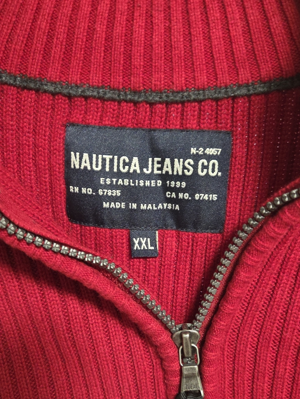Nautica Men’s Crimson Ribbed Zip-Up Sweater, Sz XXL